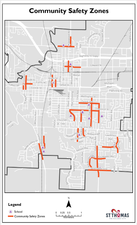 Map of community safety zones in St. Thomas